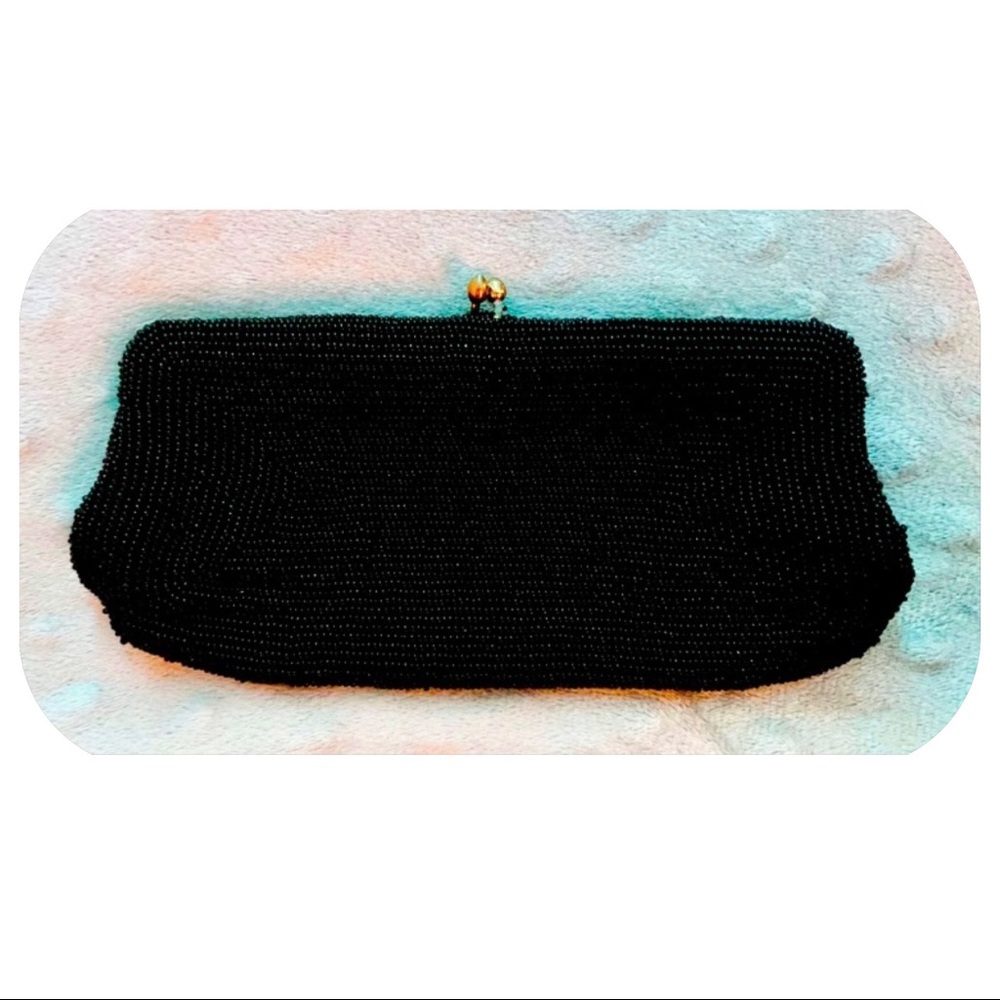 Vintage Saks Fifth Avenue Beaded Black Clutch Purse  :  Made in Belgium